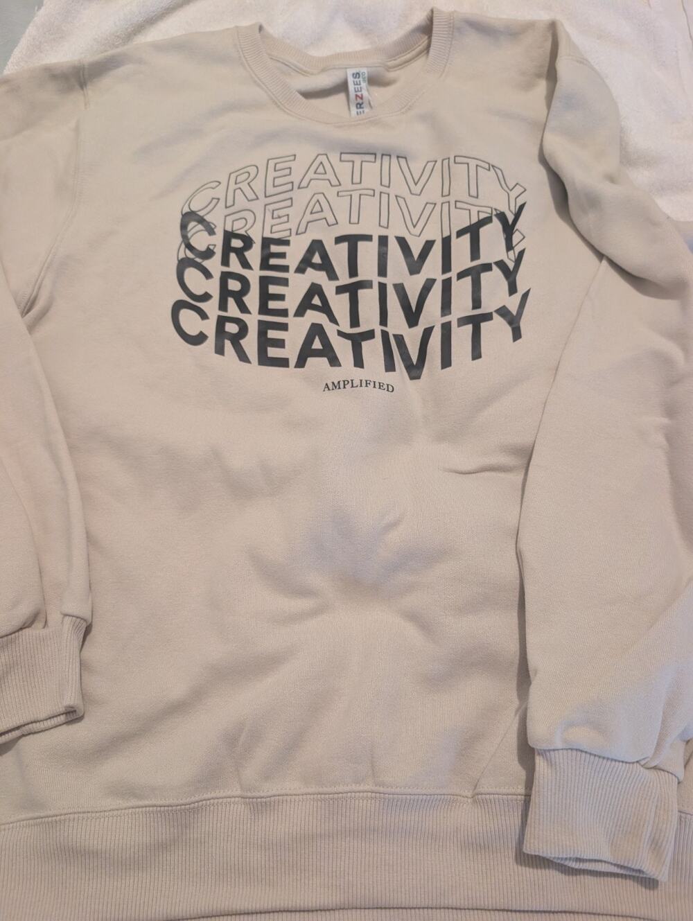 JERZEES Eco Womans Cream Crew Neck 'Creative Amplified' Sweatshirt Size L NWT
